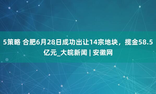 5策略 合肥6月28日成功出让14宗地块，揽金58.5亿元_大皖新闻 | 安徽网