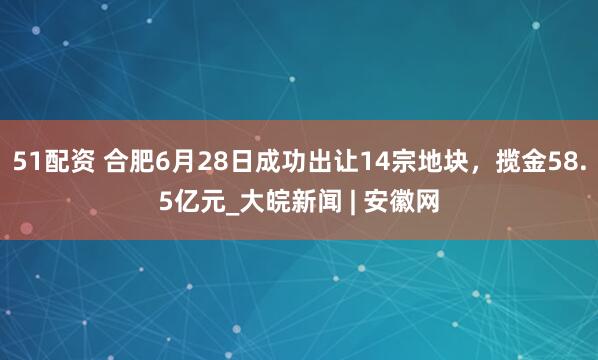51配资 合肥6月28日成功出让14宗地块，揽金58.5亿元_大皖新闻 | 安徽网